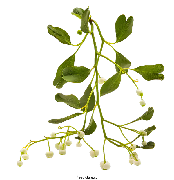 [Transparent Background PNG]Green Mistletoe Branch Isolated on White Background