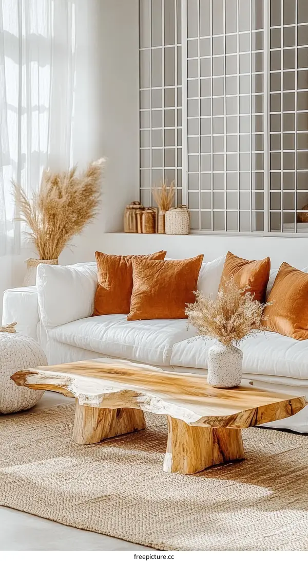 Bohemian Living Room with Wooden Coffee Table