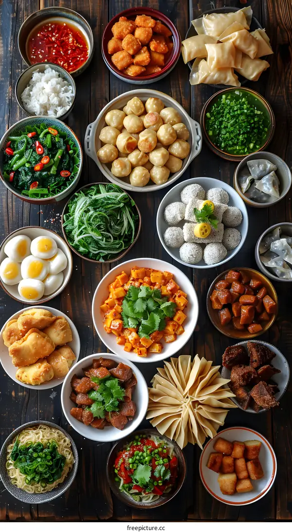 Asian Dishes Feast on Table