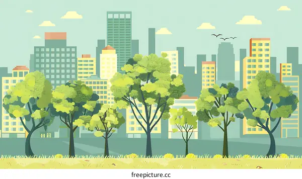 Green Trees in Front of Cityscape