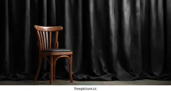 Dark Wooden Chair Against Black Curtains