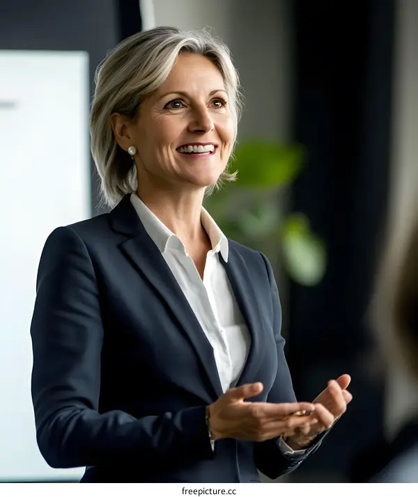 Smiling Businesswoman Delivering a Presentation