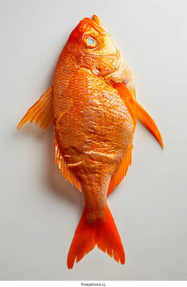 A Single Red Fish on a White Background