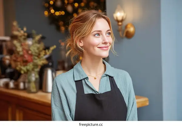 Woman in Cafe during Christmas Season