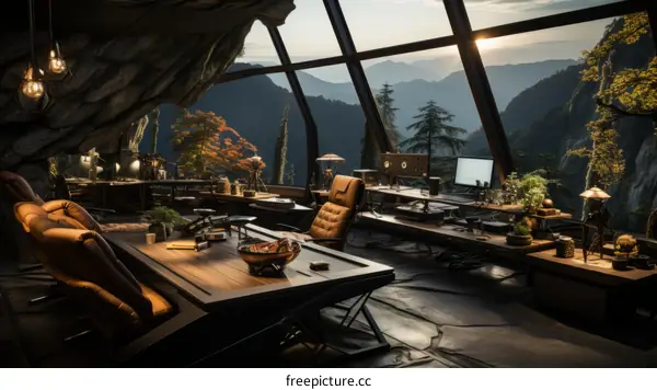 futuristic office interior design mountain view