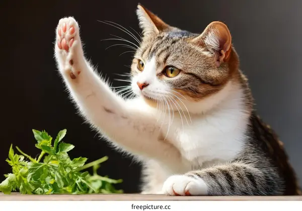 Cute Tabby Cat Playfully Reaching Out