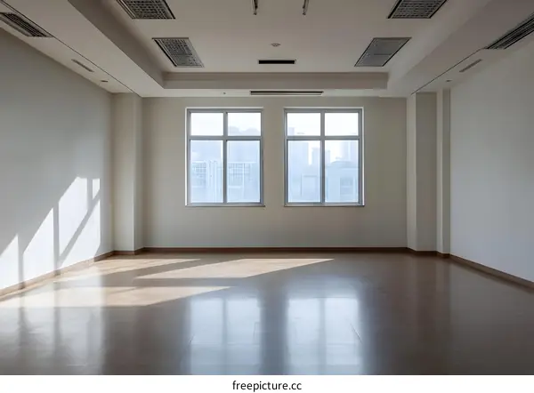Empty Office Room With Two Windows And City View