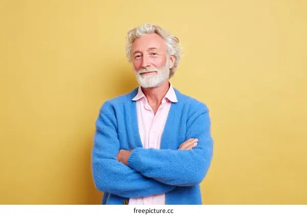 Confident Senior Man Portrait Against a Yellow Background
