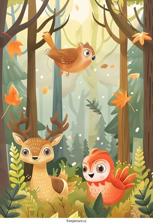 Cute Animals in the Forest Illustration