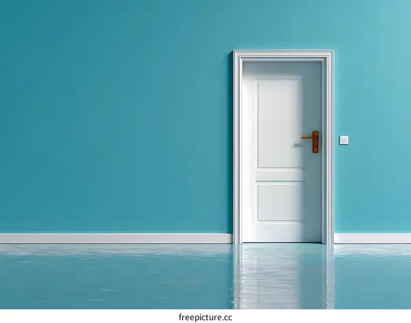 Empty Room with Teal Walls and a White Door