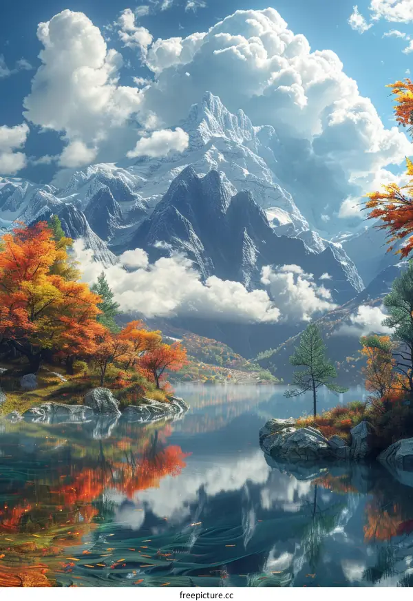 Mountain lake in the fall