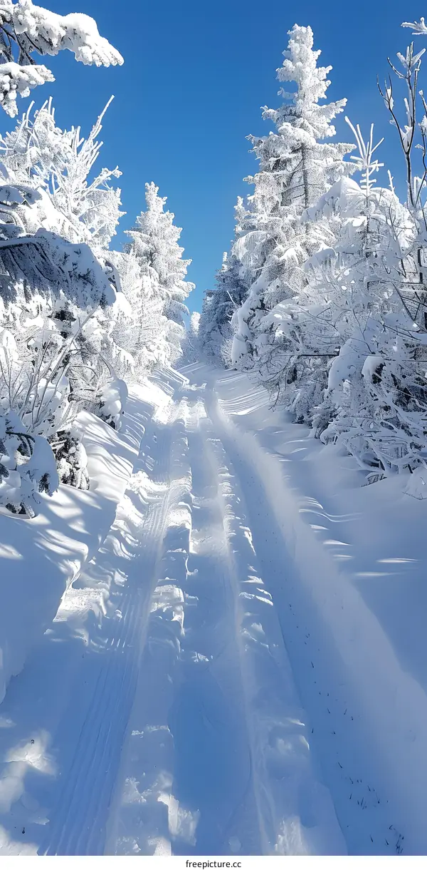 Snowy path through the forest
