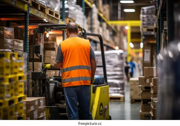 Warehouse worker in a large distribution center