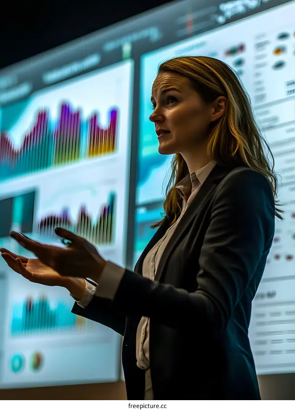 Businesswoman Presenting Data On Screen