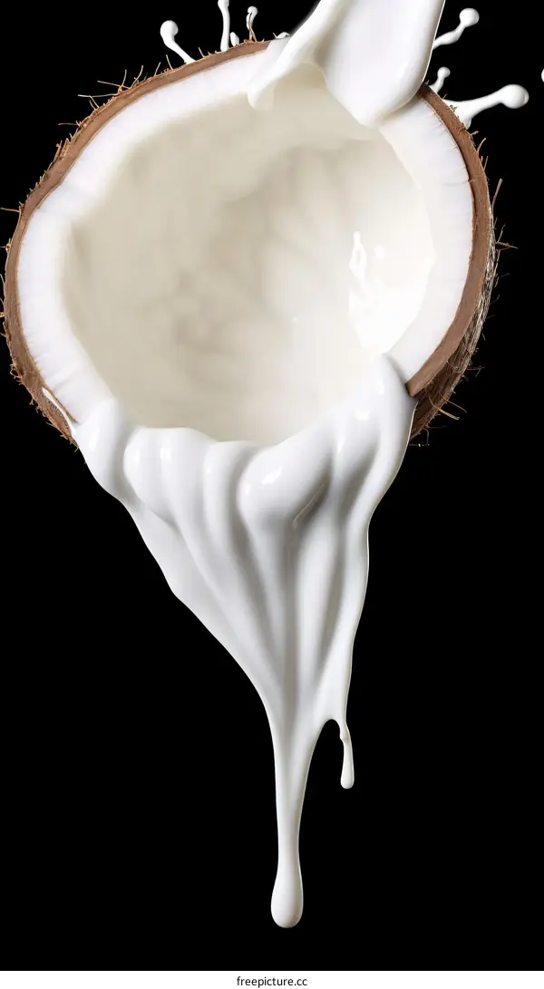 Coconut Milk Pouring Out of a Coconut
