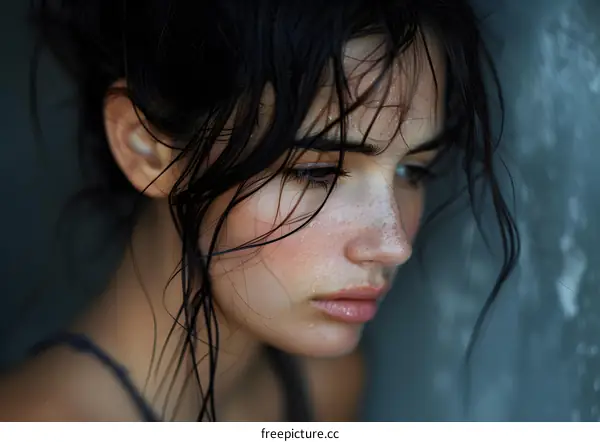 portrait of a beautiful young woman with wet hair