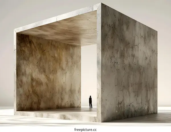 A person standing alone in a concrete room
