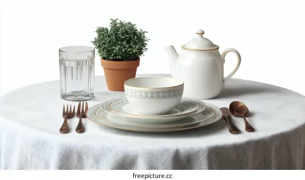 Elegant Table Setting with Teapot and Dinnerware