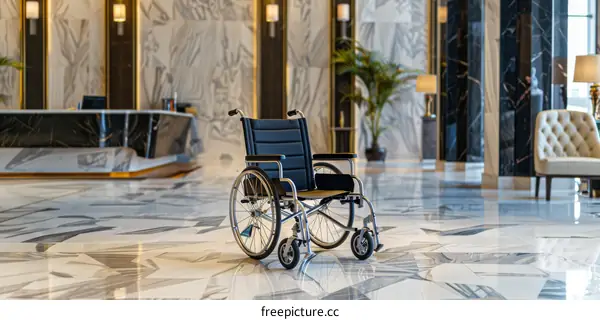 Empty Wheelchair in a Hotel Lobby