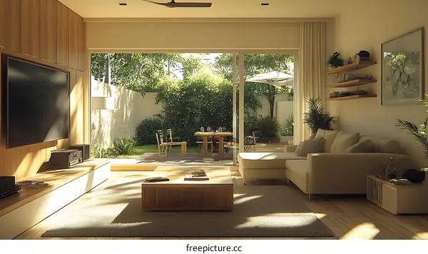 Modern Living Room Interior Design with Garden View