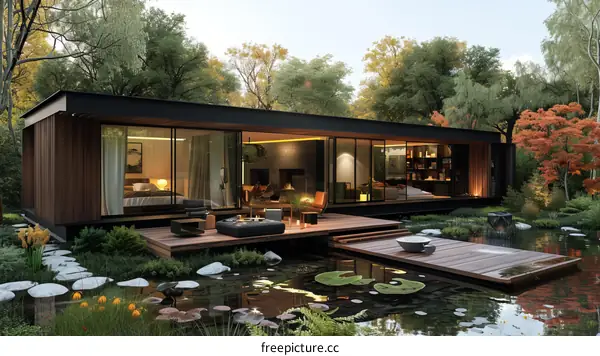 Modern Wooden House with a Zen Garden