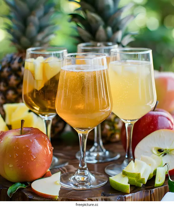 Refreshing Apple Cider Drinks with Pineapple and Apple Slices