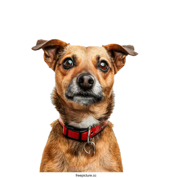 [Transparent Background PNG]Brown Dog With Red Collar Looking Up