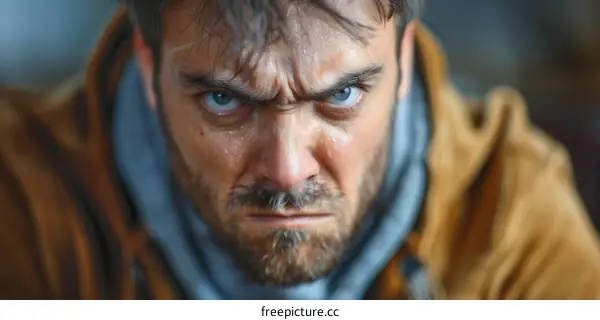 Close-up Angry Caucasian Man Face