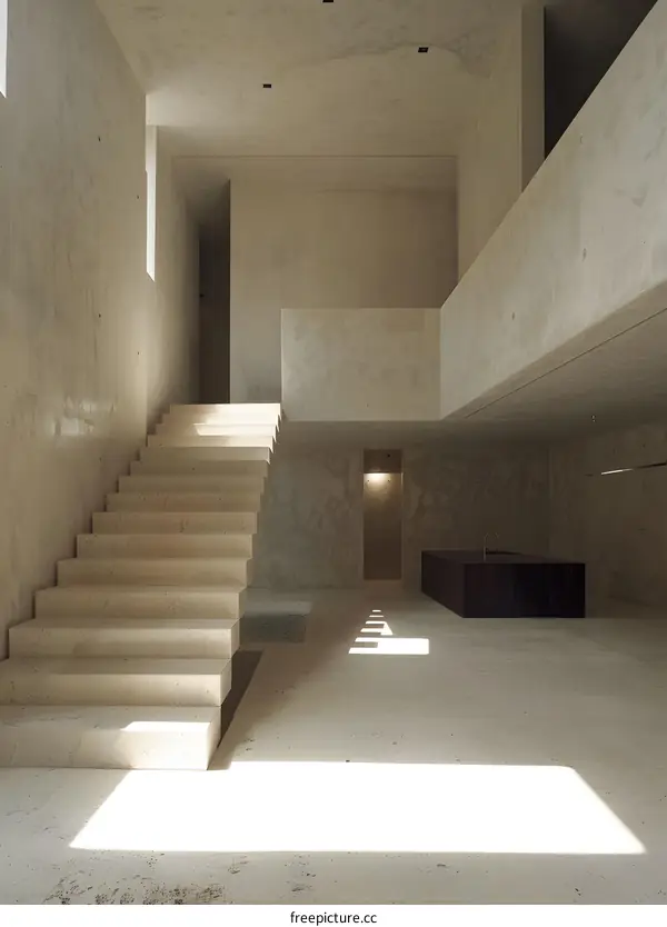 Modern Concrete Staircase and Interior Design with Natural Light