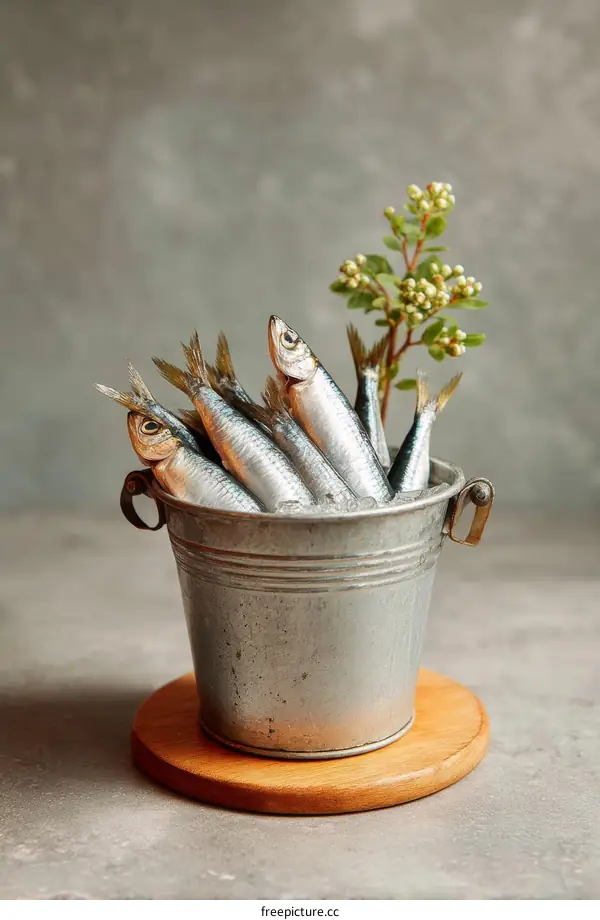 Fresh Sardines in a Metal Bucket
