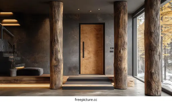 Modern Rustic Interior Design with Wooden Columns