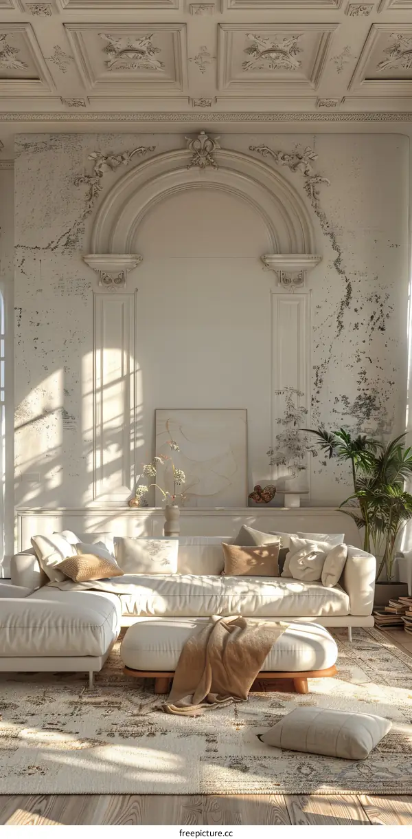 Modern Living Room with Arched Doorway