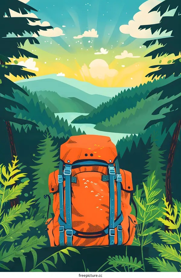 Orange Backpack In Front Of Scenic Mountain View