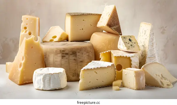 Collection Of Different Types Of Cheese On White Background