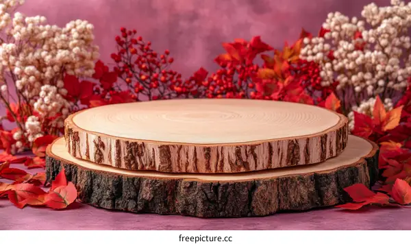 Autumn Wooden Slice Display Stand Decor