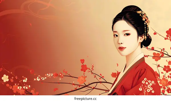 Portrait of a young woman in traditional Korean dress