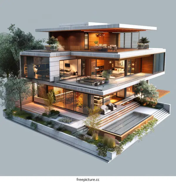 Modern Luxury Mansion Exterior Design Illustration