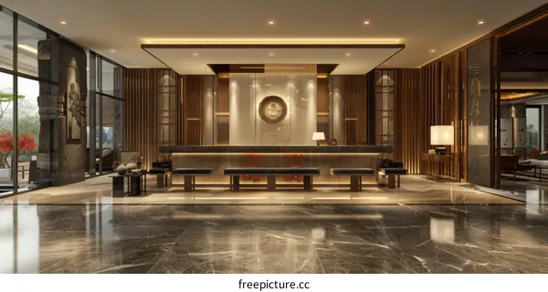 Luxurious Hotel Lobby with Modern Chinese Style Design