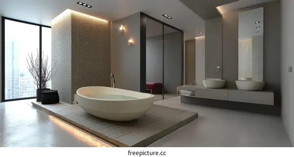 Modern Minimalist Bathroom Design with Elevated Bathtub