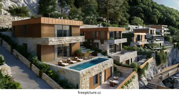 Modern Architecture Homes With Private Infinity Pool On A Hillside