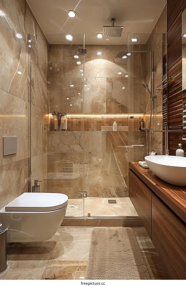 Modern Luxury Bathroom Design with Marble Tiles