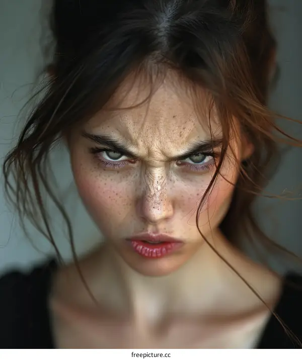 Close Up Angry Woman Portrait