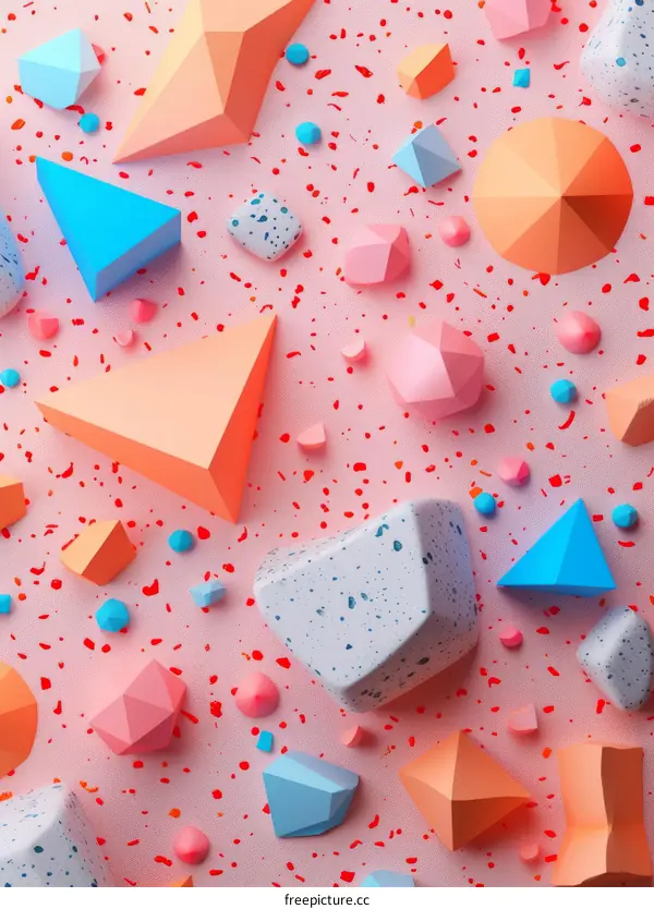 Abstract Colorful Geometric Shapes on Pink Background