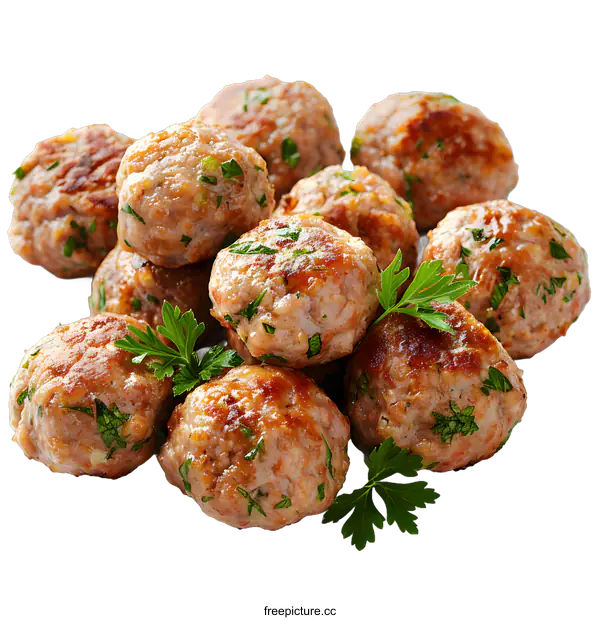 [Transparent Background PNG]Delicious homemade meatballs with parsley