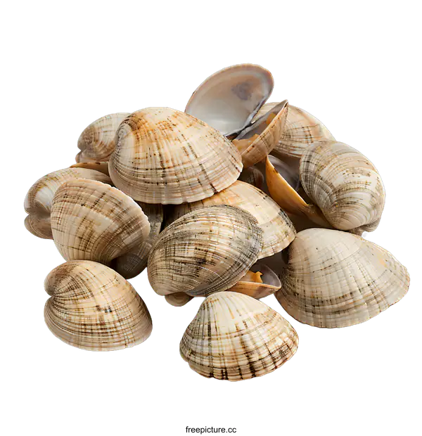 [Transparent Background PNG]Pile of fresh clams on white background