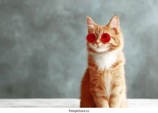 Ginger Cat Wearing Red Sunglasses