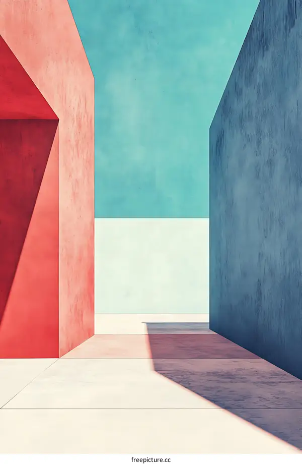 Minimalist Abstract Architecture with Red and Blue Walls