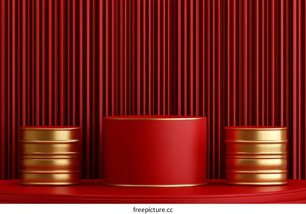 Red and Gold Cylindrical Display Podiums