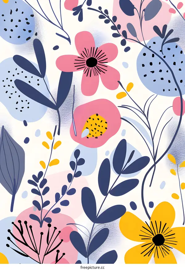 Abstract Floral Pattern with Pink and Yellow Flowers