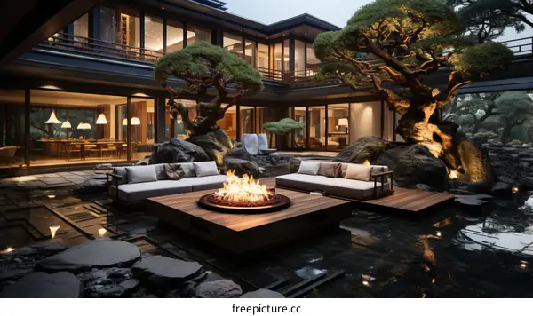Courtyard with a Fire Pit and Trees